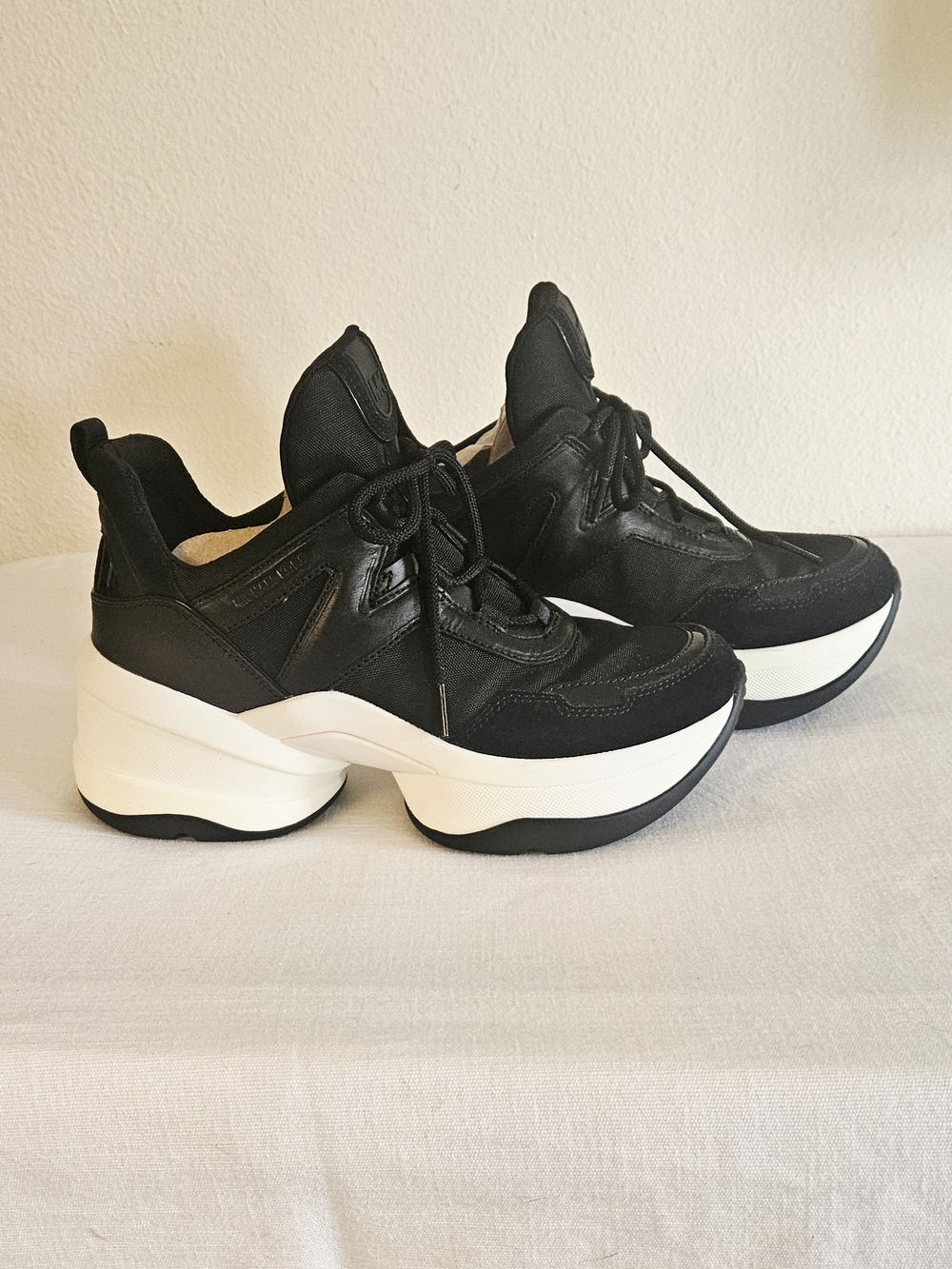 Michael Kors Black and White Platform Sneakers with MK Tongue